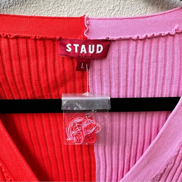 NWT STAUD Women’s Red Pink Cargo Cardigan Sweater Ribbed Size Large - Picture 10 of 12